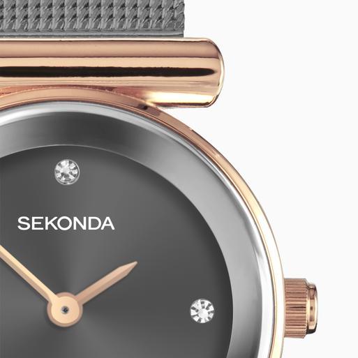 Sekonda Ava Ladies Watch | Rose Gold Alloy Case & Grey Stainless Steel Mesh Bracelet with Grey Dial | 40585